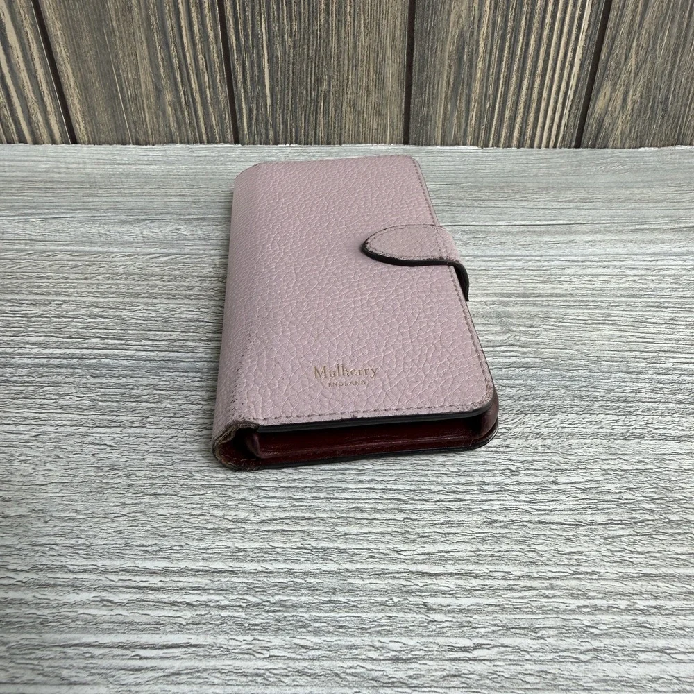 Mulberry iPhone 6 6s 7 Leather Wallet Folio Case Pink Burgundy Card Holder